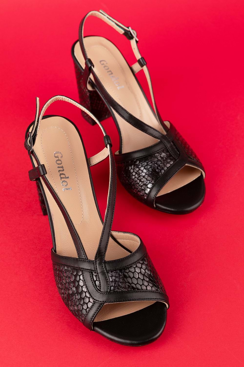 Gondol Kadın Hakiki Deri Şık Topuklu Ayakkabı ast.6157 - Siyah Yılan - 35