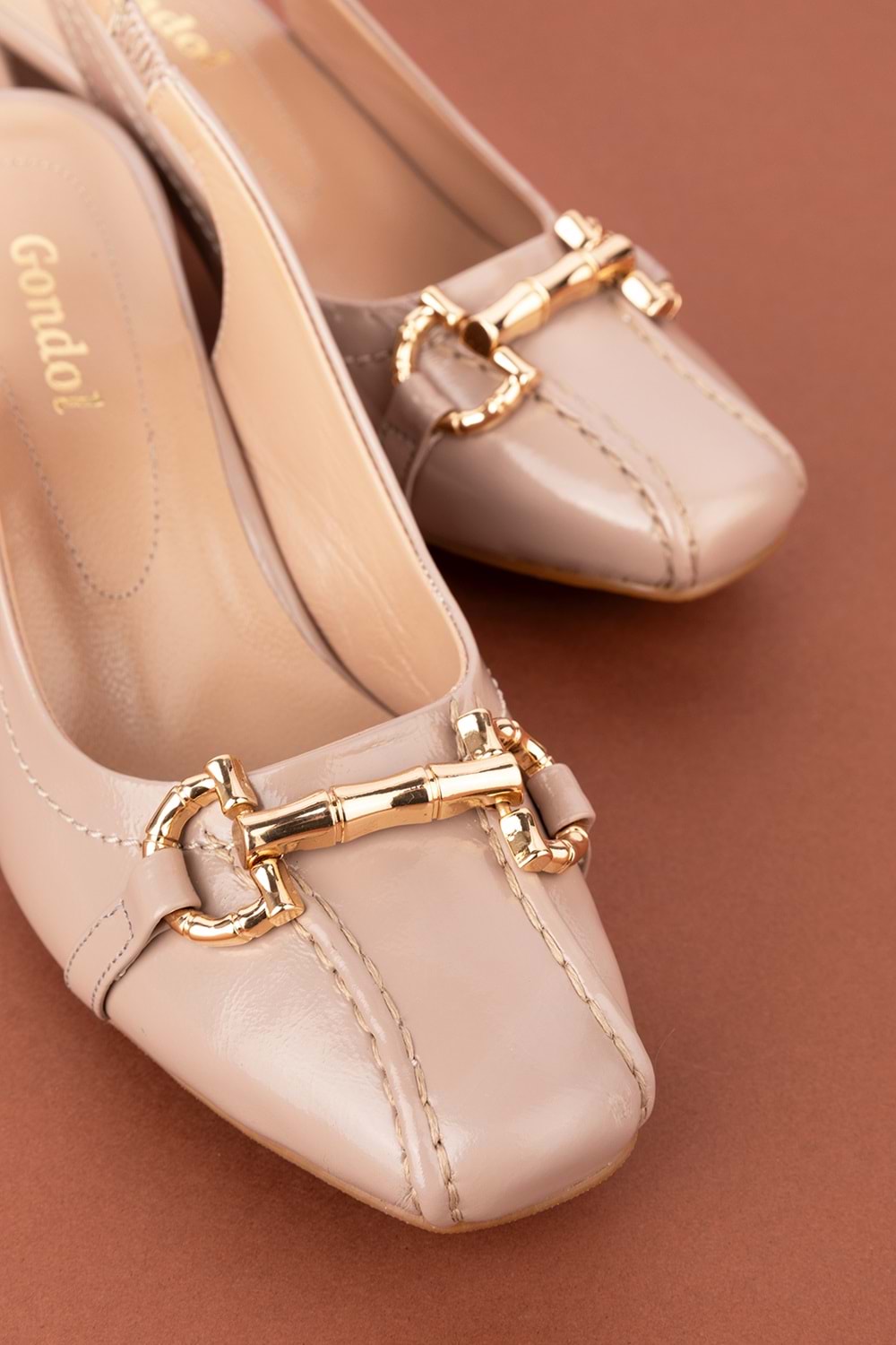 Gondol Hakiki Deri Toka Detaylı Şık Topuklu Ayakkabı ast.6451 - vizon rugan - 35