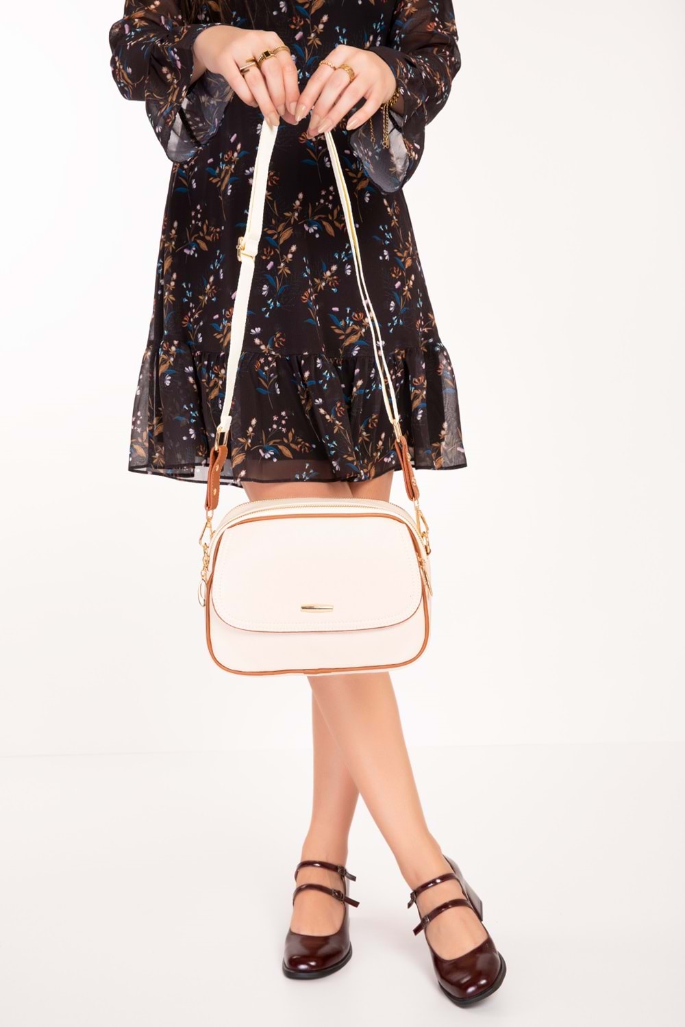 Gondol Kadın Çift Bölmeli Şık Günlük Çanta ald.1407 - Bej