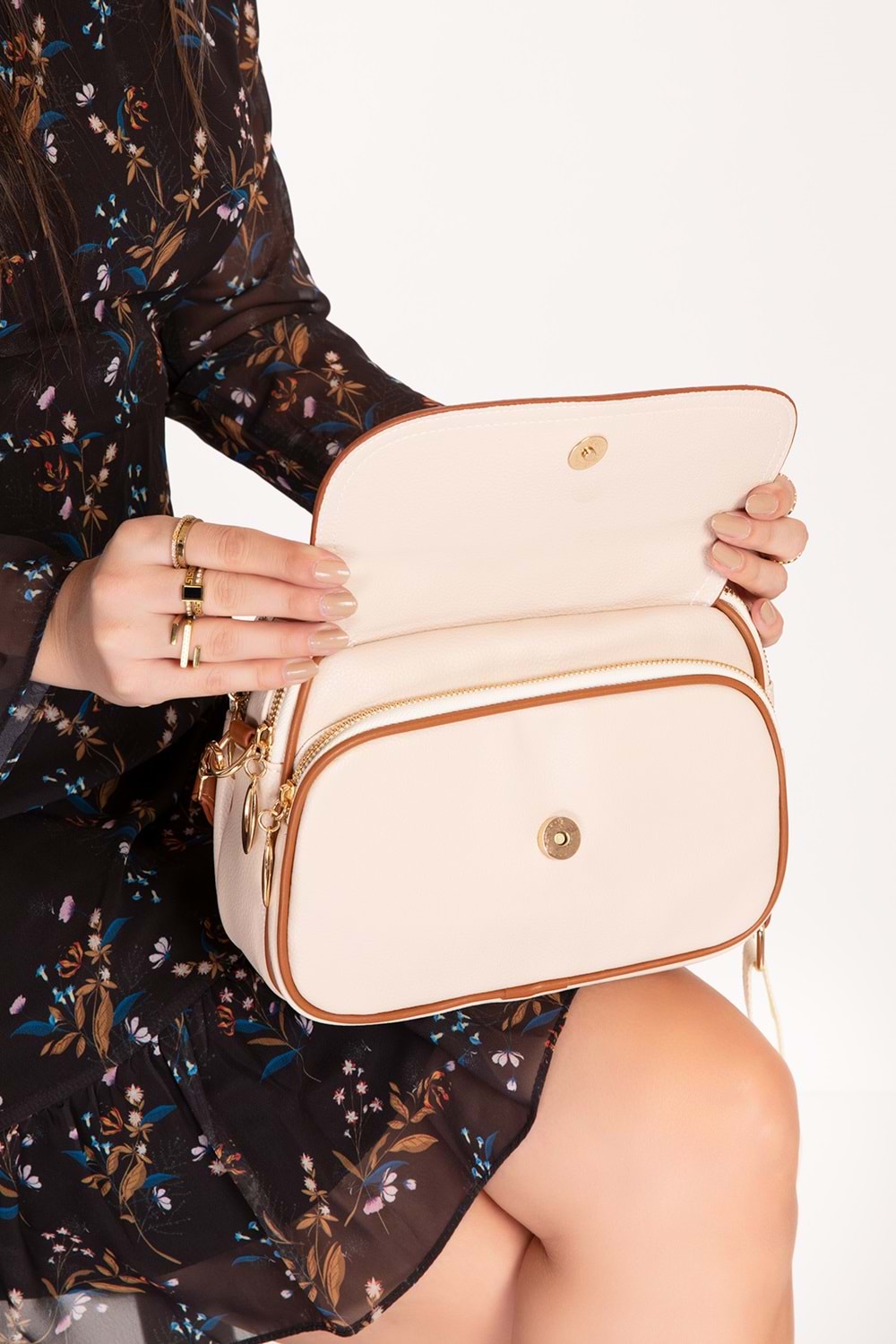 Gondol Kadın Çift Bölmeli Şık Günlük Çanta ald.1407 - Bej