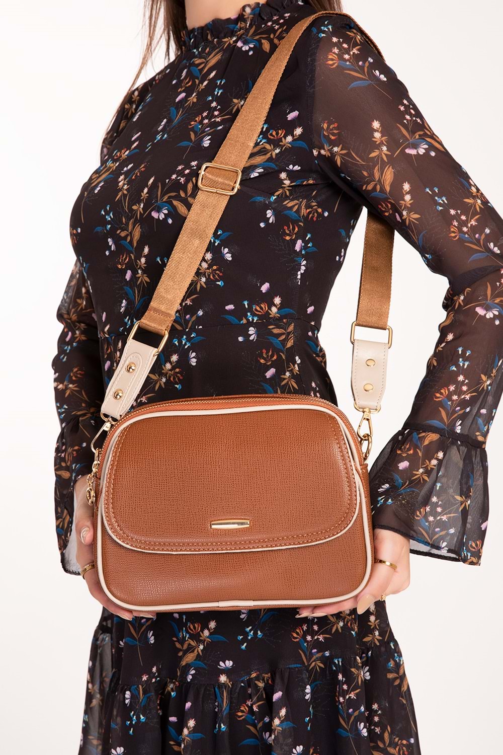 Gondol Kadın Çift Bölmeli Şık Günlük Çanta ald.1407 - Taba - TEK EBAT