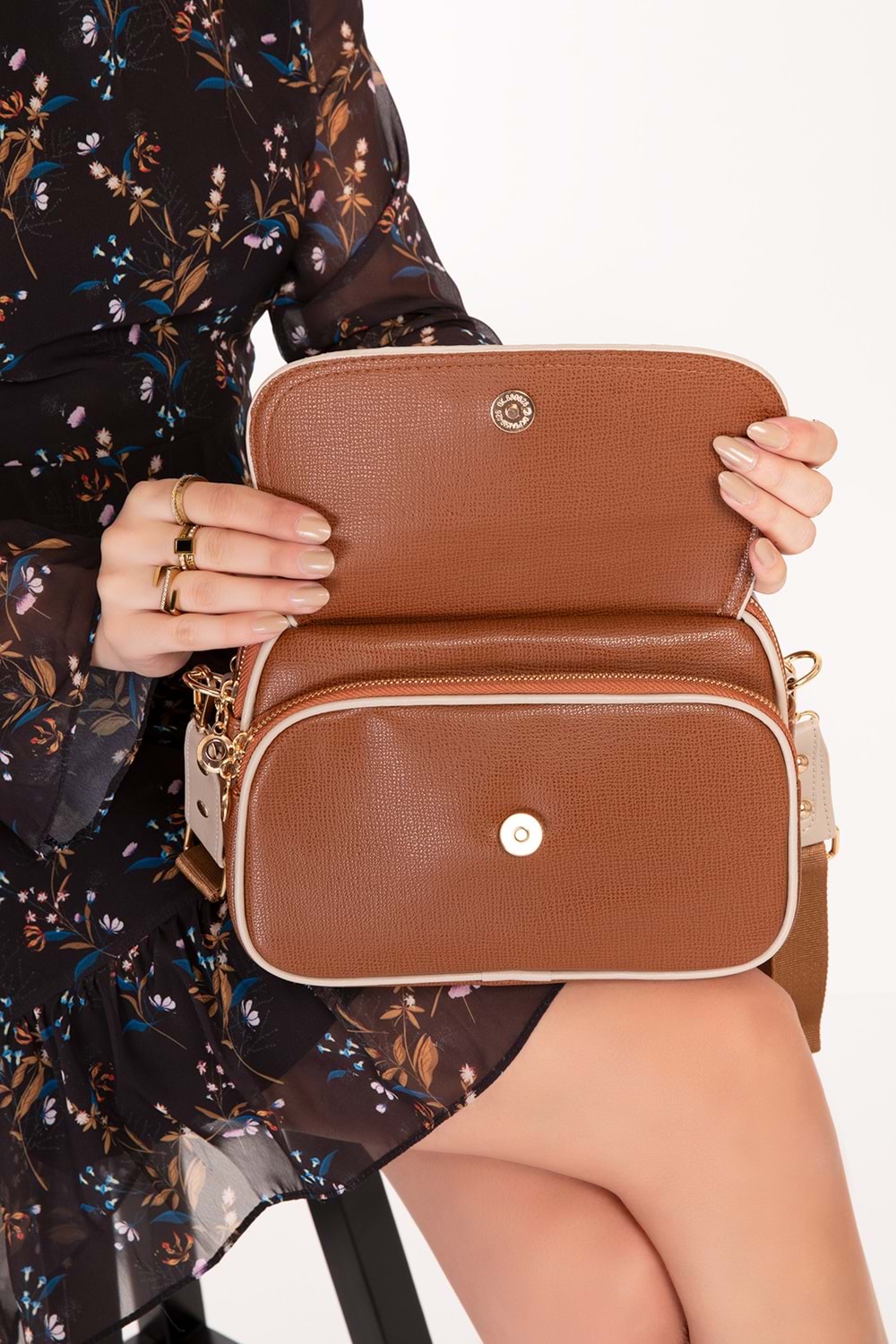 Gondol Kadın Çift Bölmeli Şık Günlük Çanta ald.1407 - Taba - TEK EBAT