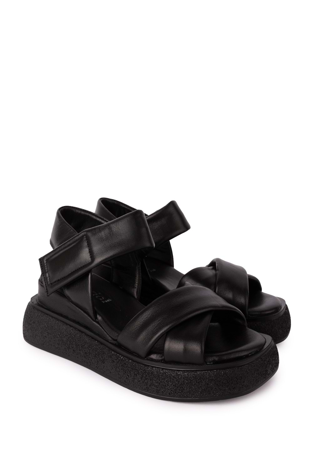 Gondol Kadın Hakiki Deri Cırtlı Sandalet elnr.481 - Siyah - 36