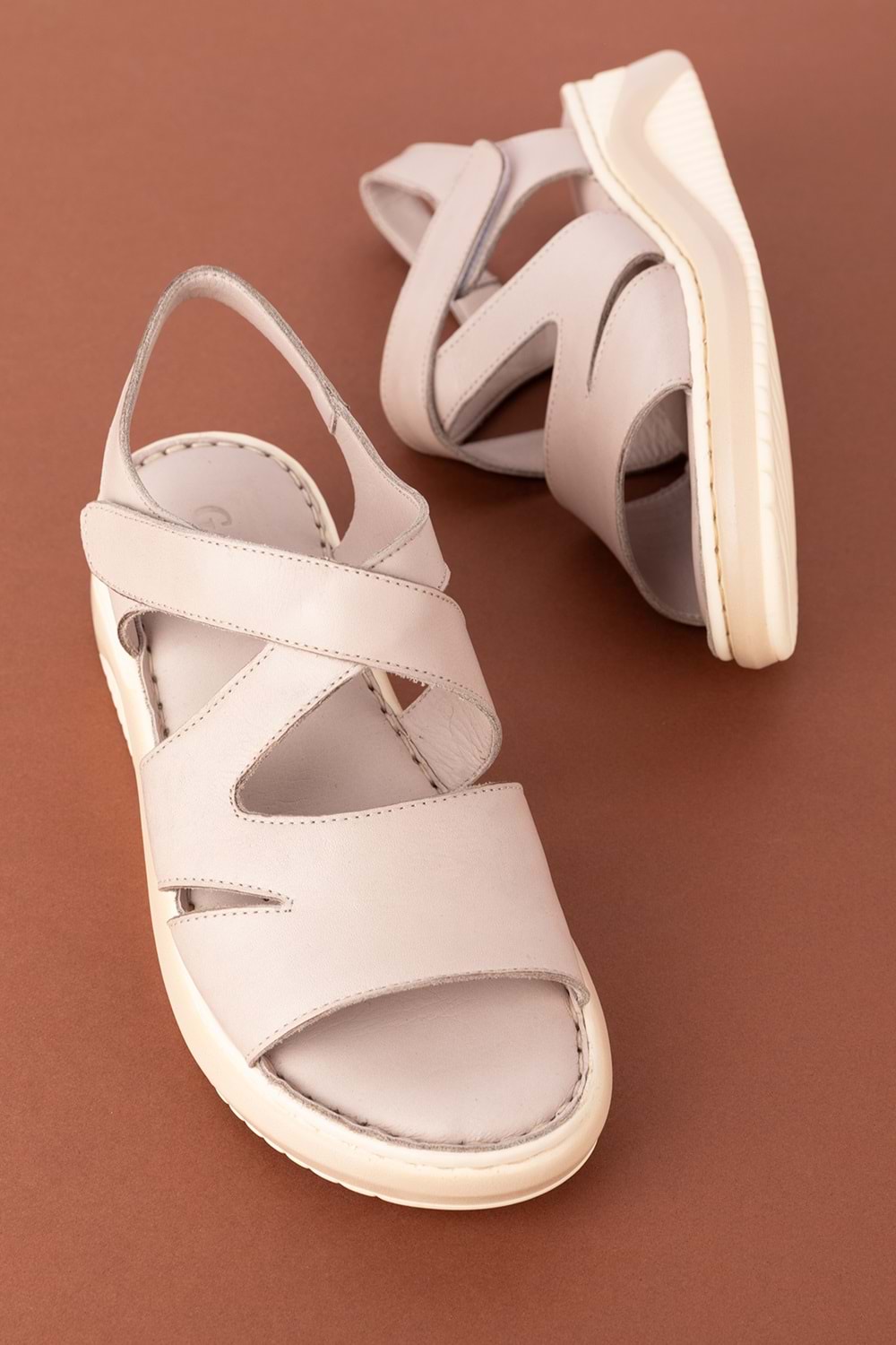 Gondol Hakiki Deri Ortopedik Taban Rahat Günlük Sandalet ımk.073 - Buz Gri - 37