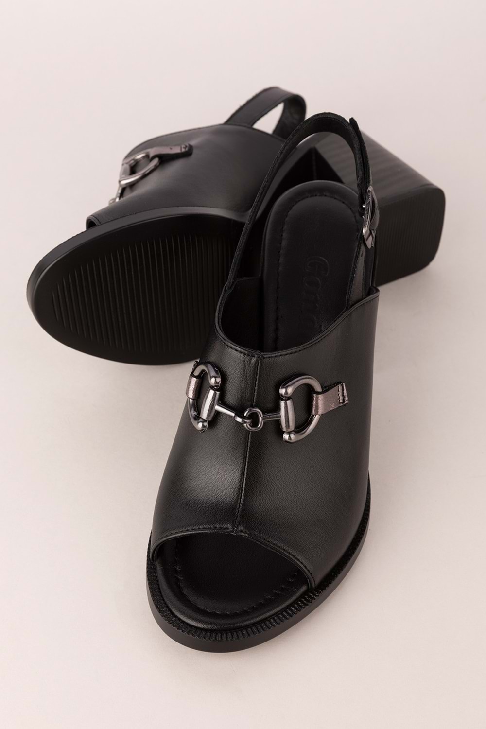 Gondol Kadın Hakiki Deri Topuklu Şık Tokalı Sandalet tlh.655 - Siyah - 36