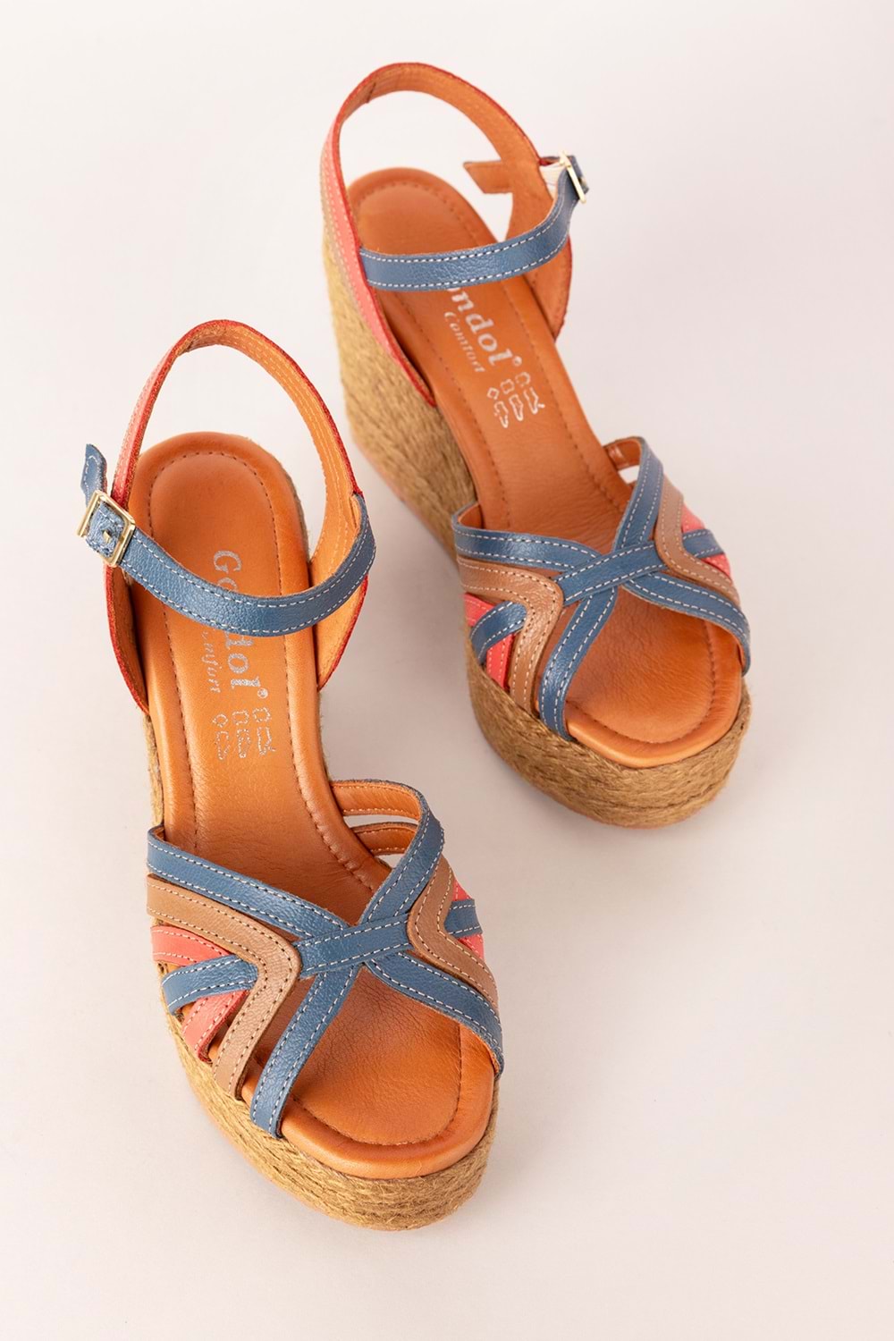 Gondol Kadın Hakiki Deri Dolgu Topuk Platform Sandalet ell.4389 - Multi - 41