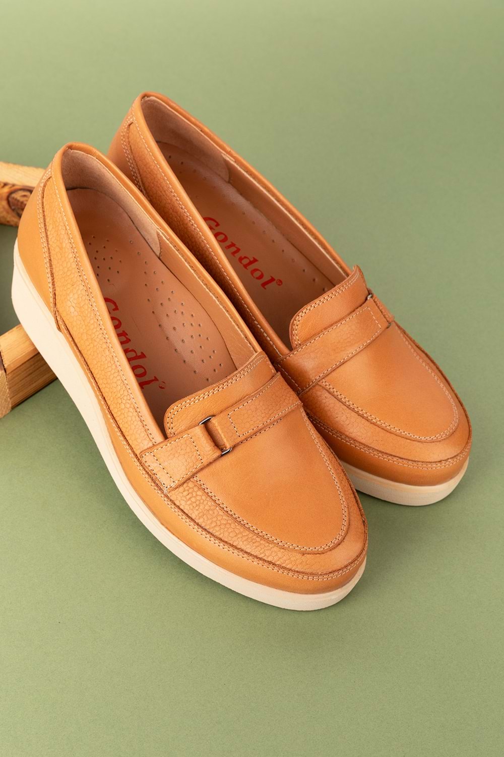 Gondol Hakiki Deri Anatomik Taban Bant Detaylı Rahat Ayakkabı mlk.5508 - Taba - 41