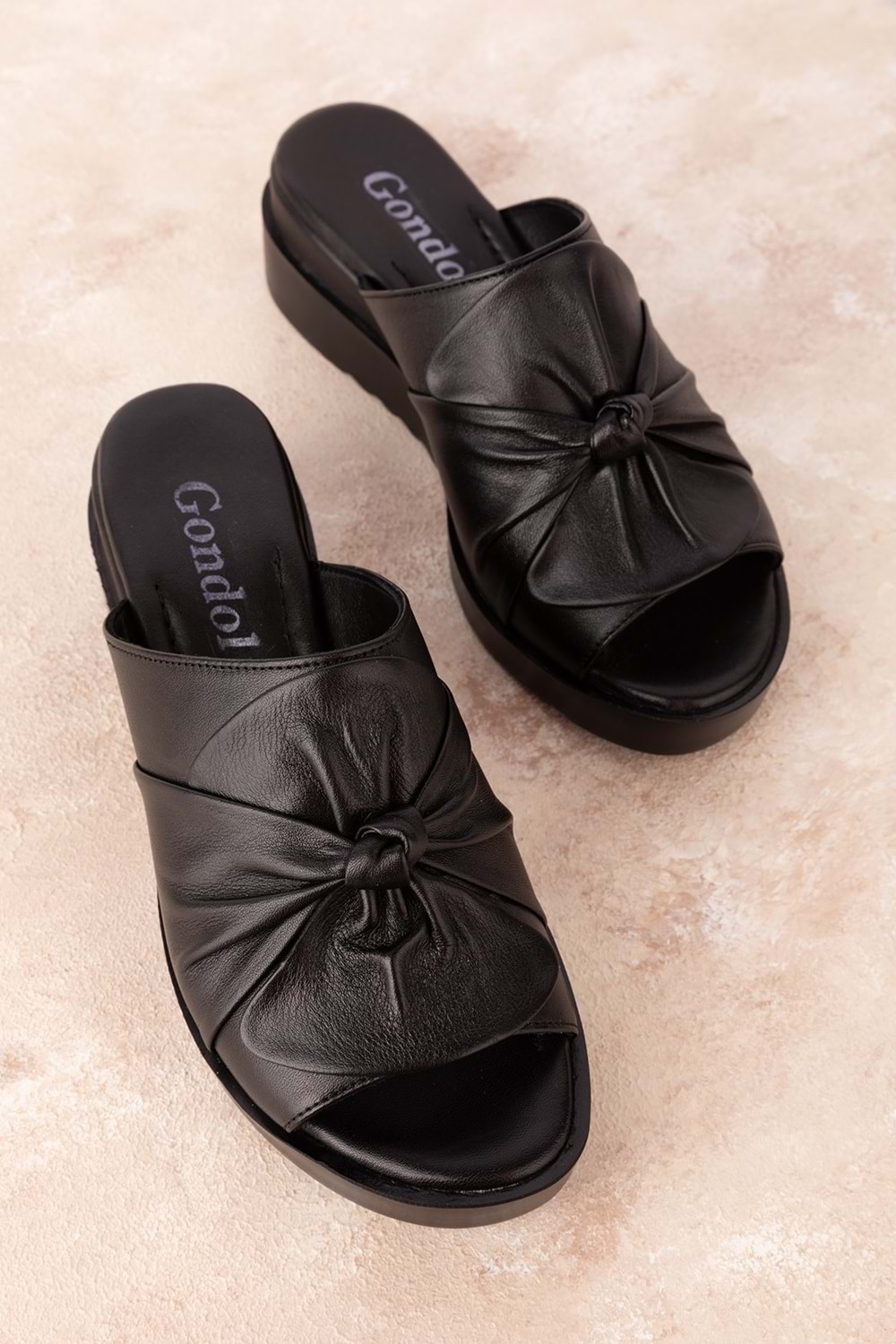 Gondol Hakiki Deri Şık Günlük Terlik elnr.454 - Siyah - 36