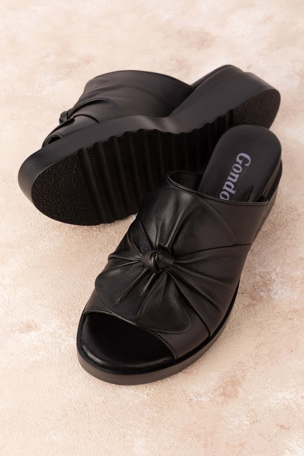 Gondol Hakiki Deri Şık Günlük Terlik elnr.454 - Siyah - 36