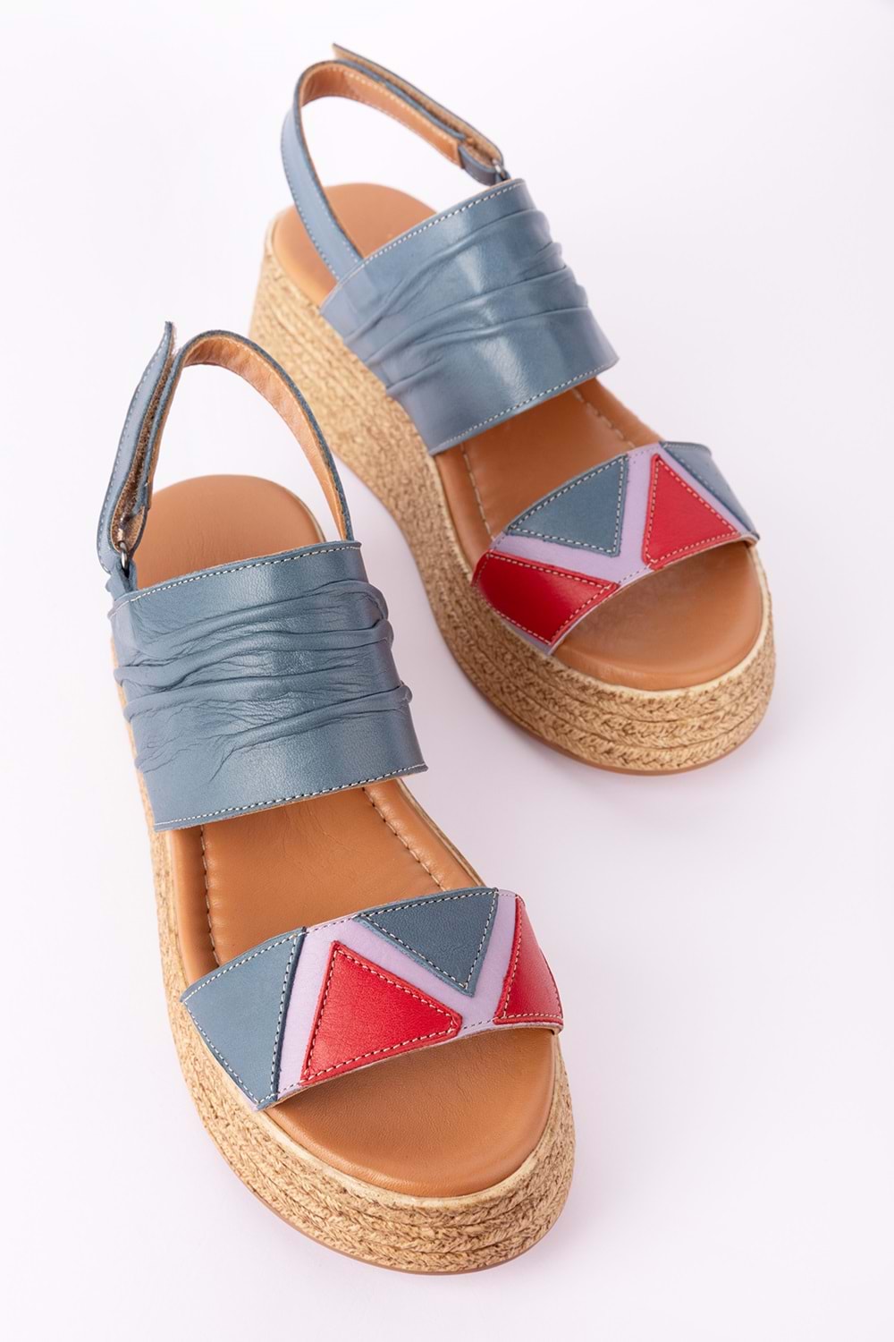 Gondol Kadın Hakiki Deri Platform Tabanlı Sandalet mlk.2056 - Mavi - 41