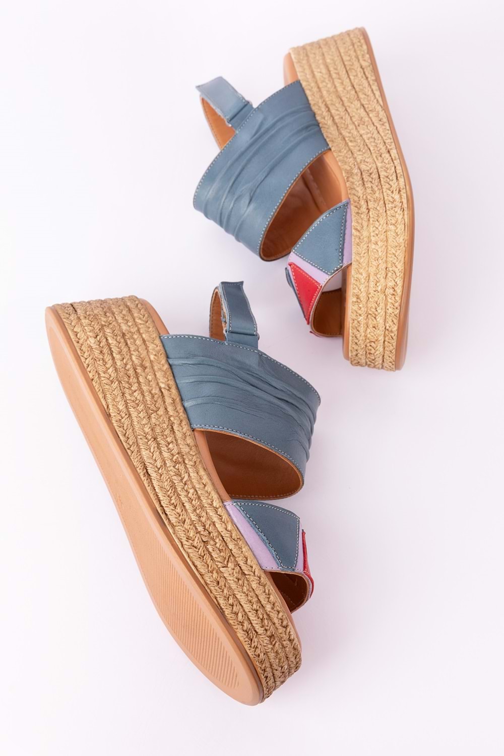 Gondol Kadın Hakiki Deri Platform Tabanlı Sandalet mlk.2056 - Mavi - 41