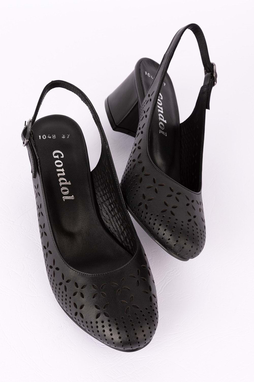 Gondol Hakiki Deri Lazer Kesim Şık Topuklu Ayakkabı şhn.1048 - Siyah - 34