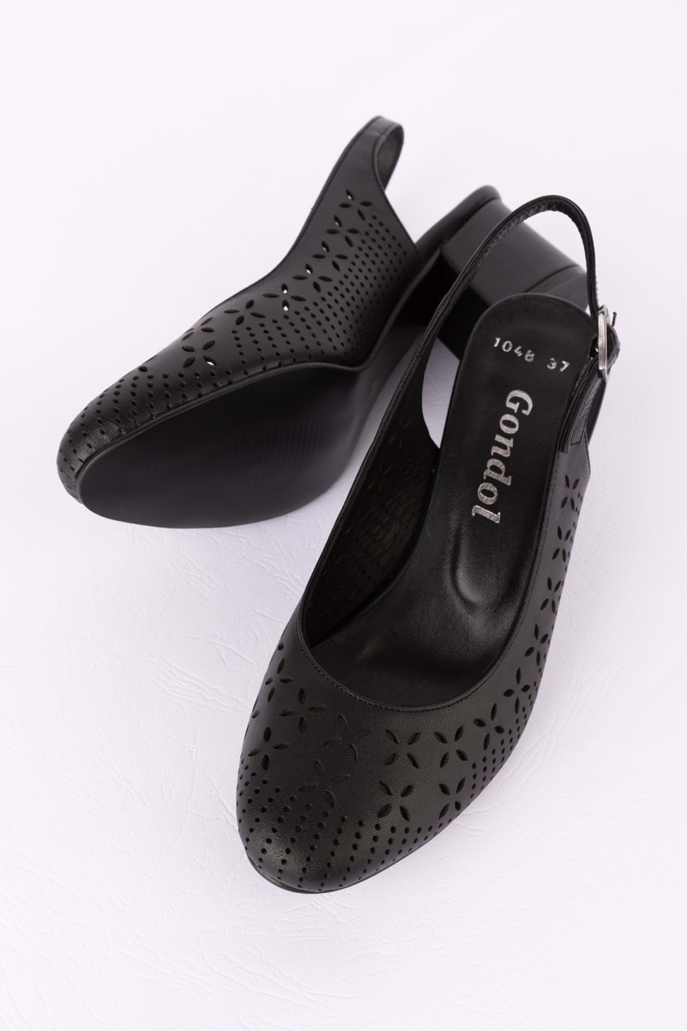 Gondol Hakiki Deri Lazer Kesim Şık Topuklu Ayakkabı şhn.1048 - Siyah - 34