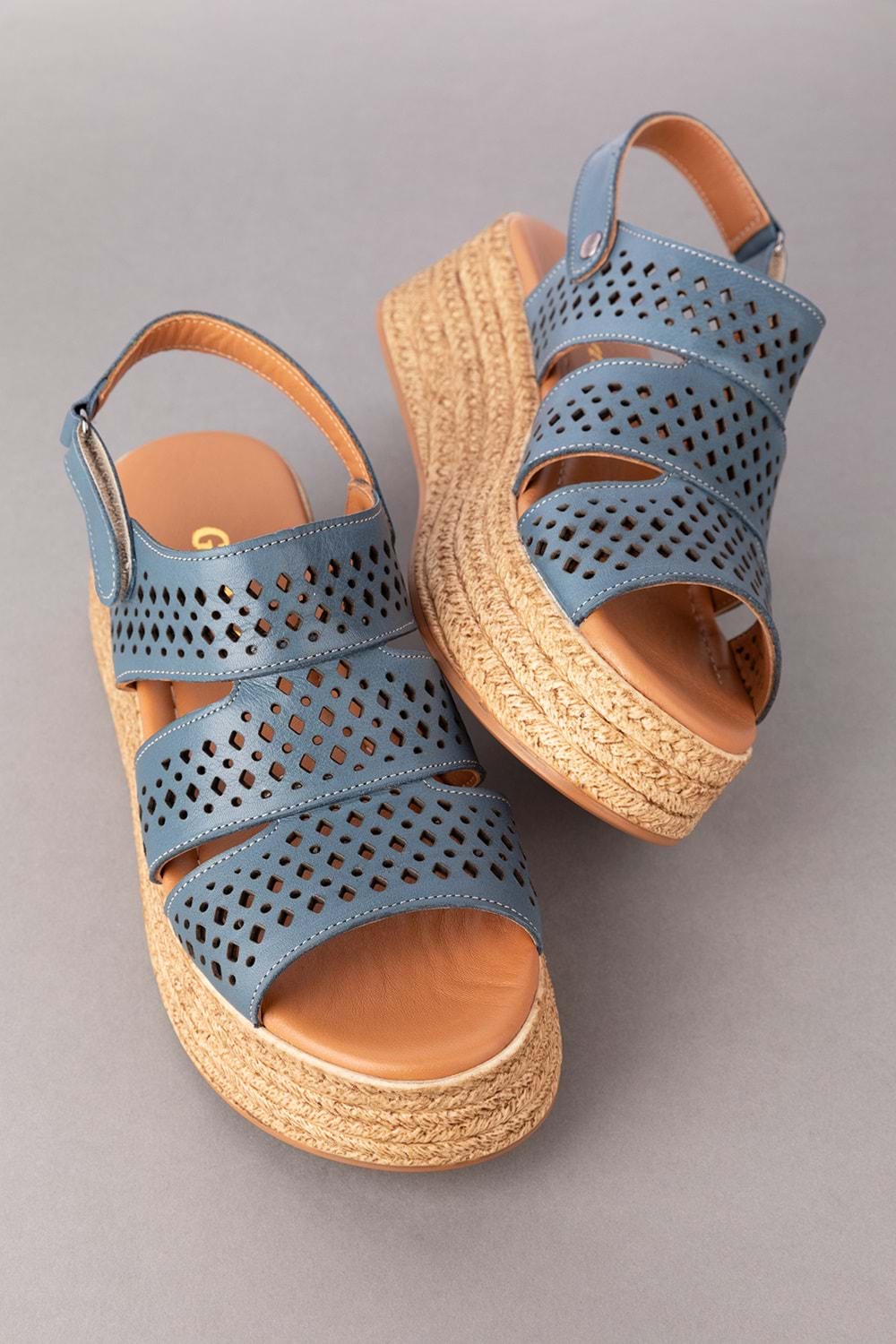 Gondol Kadın Hakiki Deri Platform Tabanlı Sandalet mlk.2054 - Mavi - 40