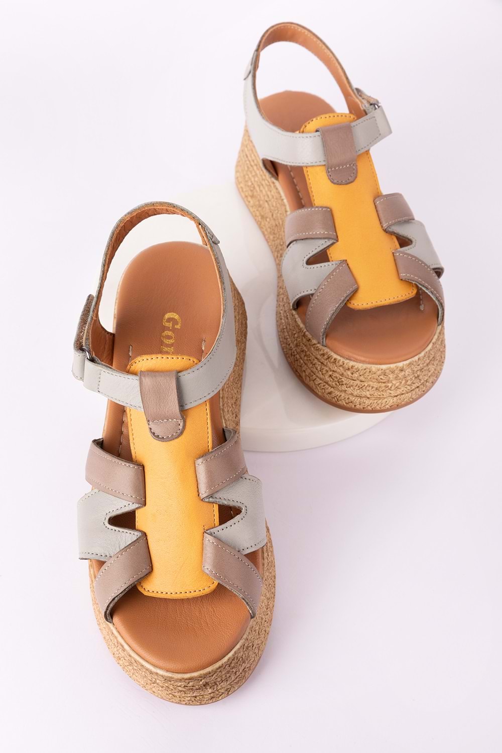 Gondol Kadın Hakiki Deri Platform Tabanlı Sandalet mlk.5204 - Gri - 41