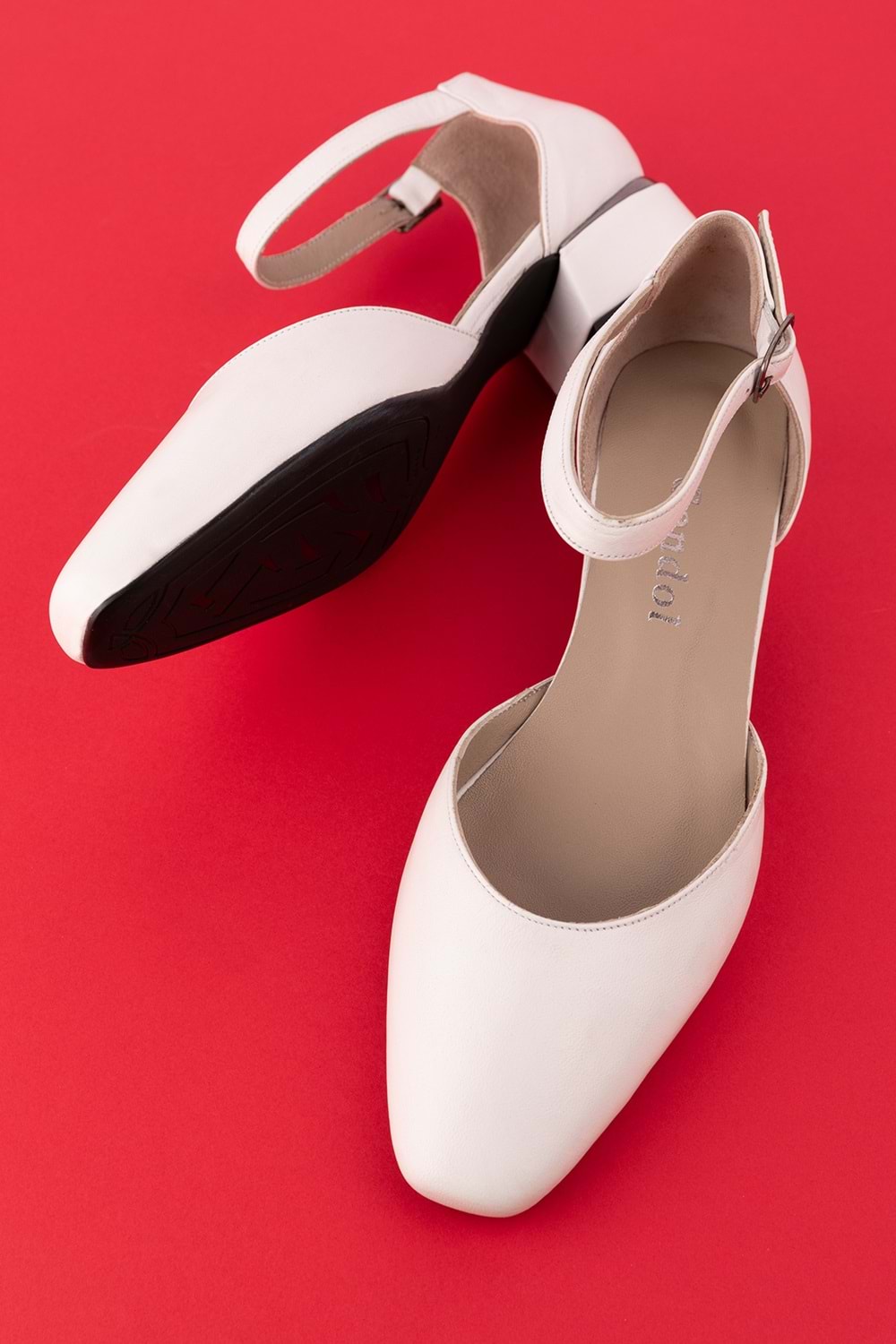 Gondol Hakiki Deri Kısa Topuklu Ayakkabı vdt.010 - Beyaz - 35