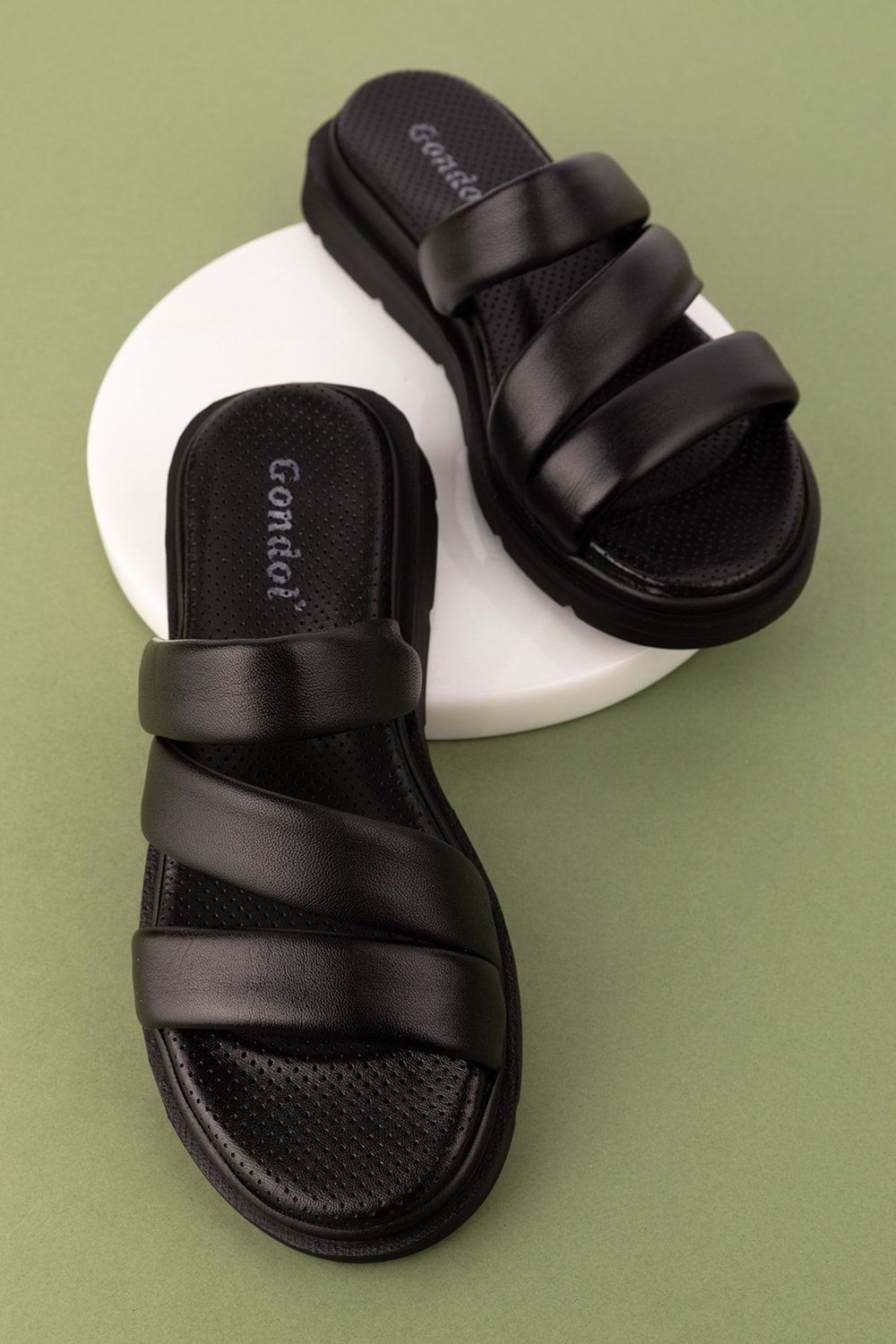 Gondol Kadın Hakiki Deri Rahat Günlük Şık Terlik ayh.45 - Siyah - 41