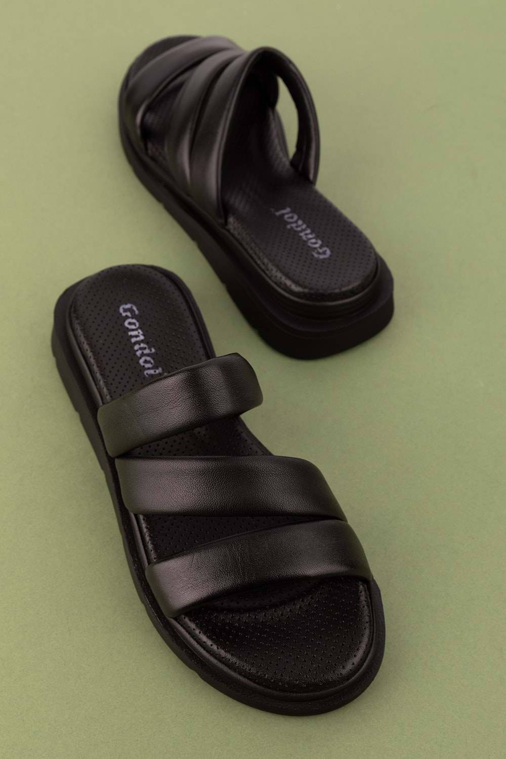 Gondol Kadın Hakiki Deri Rahat Günlük Şık Terlik ayh.45 - Siyah - 41