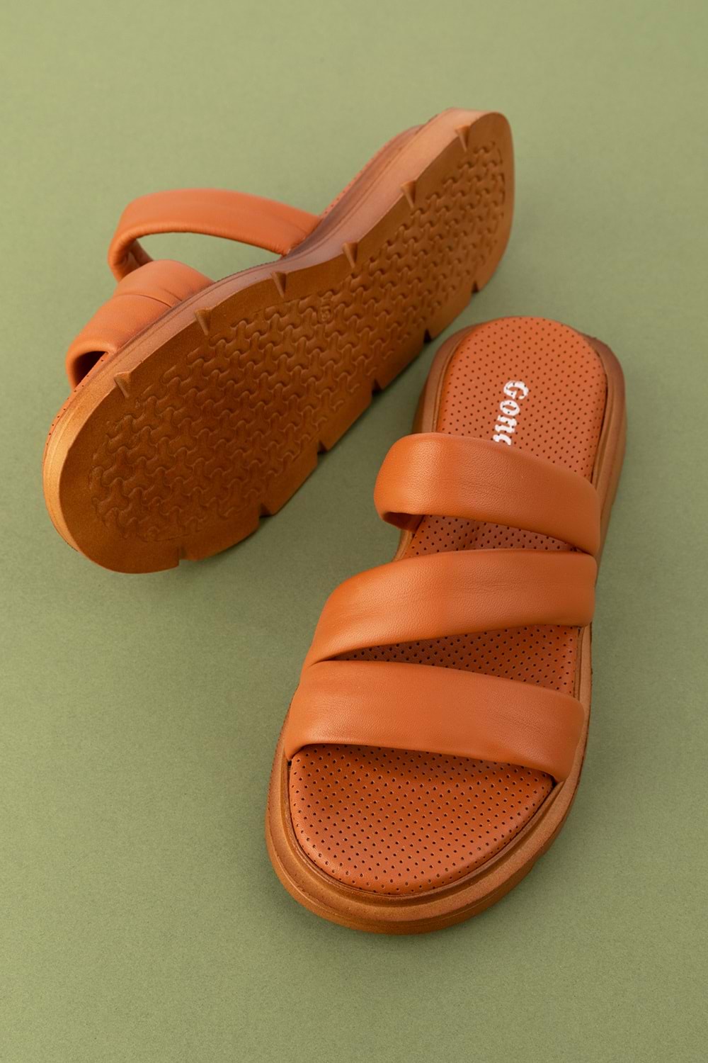 Gondol Kadın Hakiki Deri Rahat Günlük Şık Terlik ayh.45 - Taba - 37