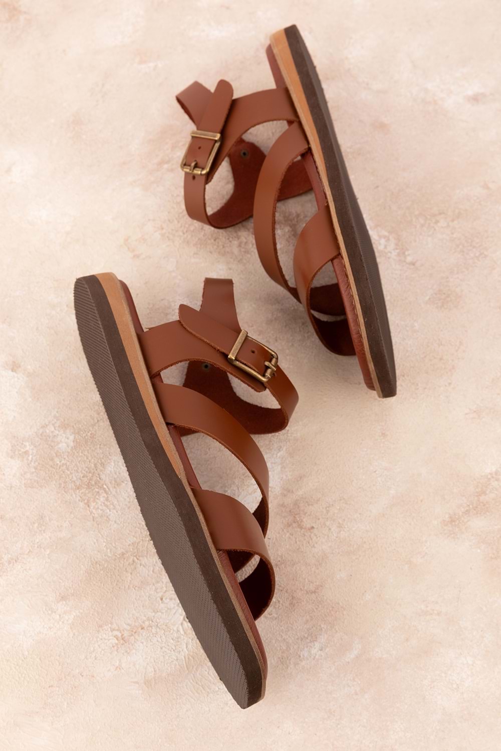 Gondol Kadın Hakiki Deri Renkli Kombin Vaketa Sandalet ayh.410 - Taba - 39