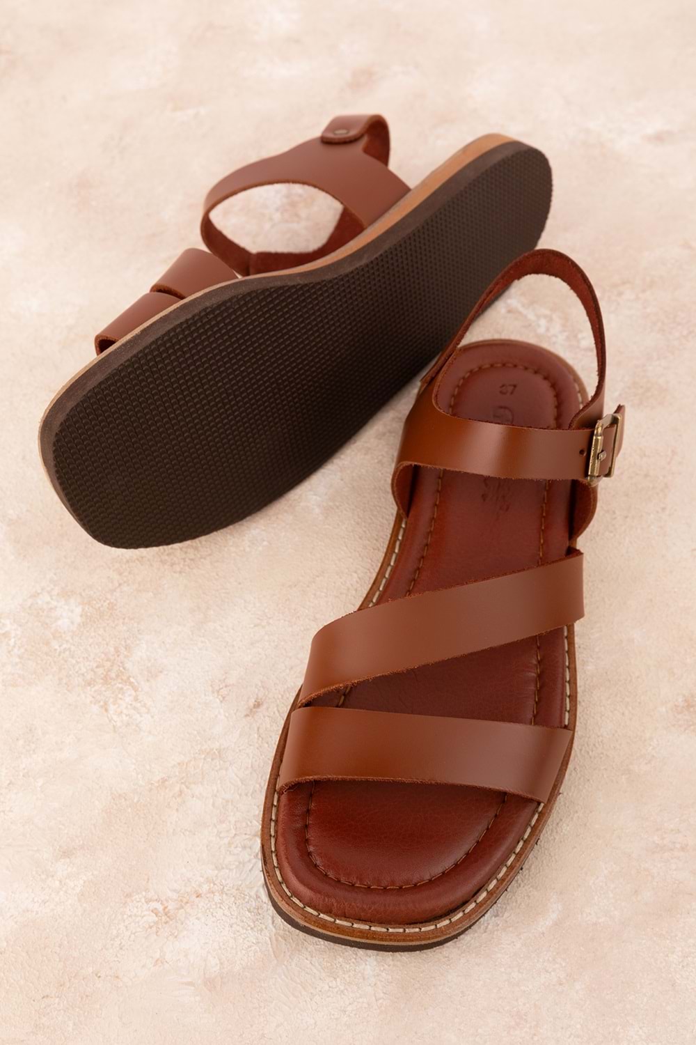 Gondol Kadın Hakiki Deri Renkli Kombin Vaketa Sandalet ayh.410 - Taba - 39