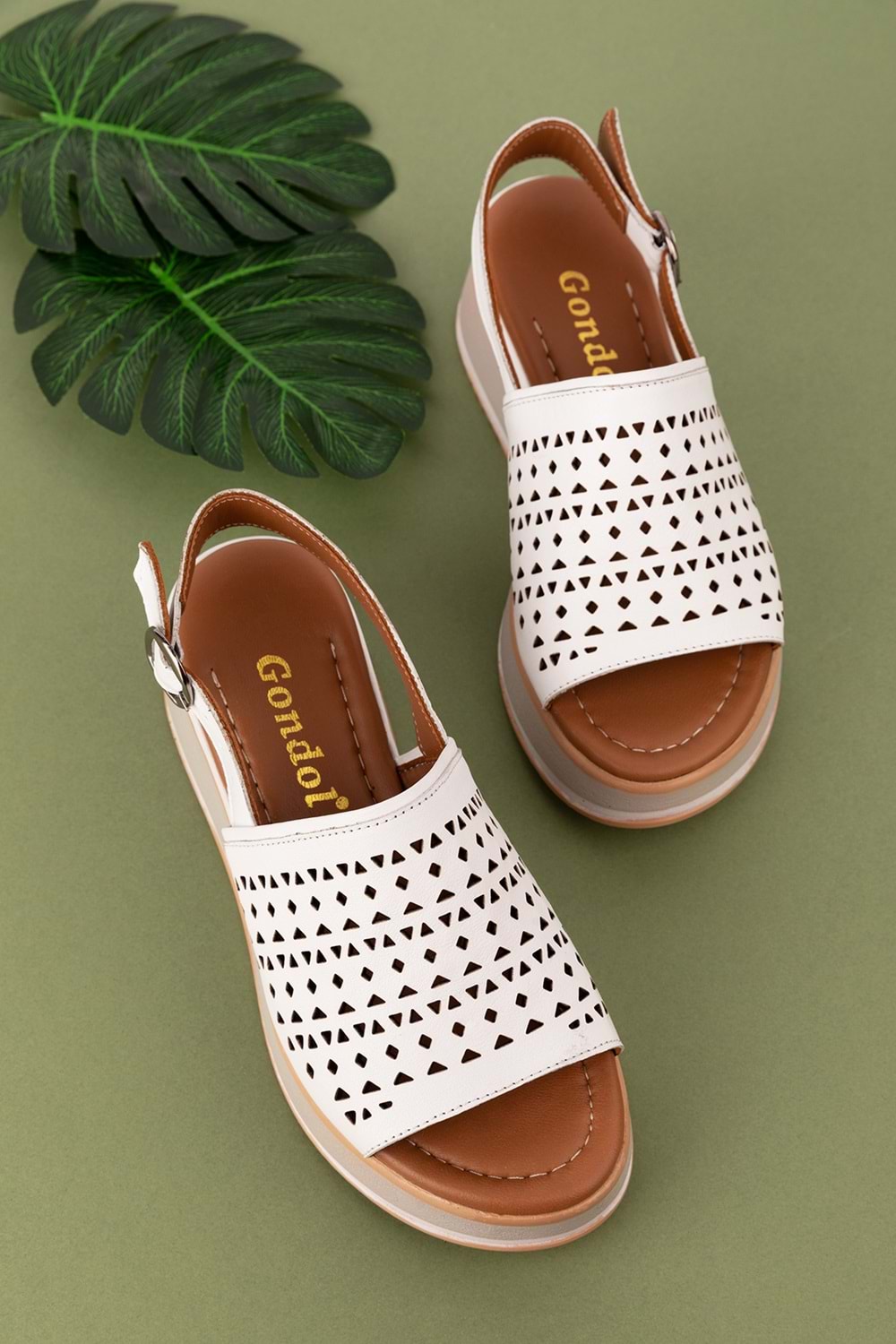 Gondol Kadın Hakiki Deri Platform Tabanlı Sandalet mlk.5353 - Beyaz - 40