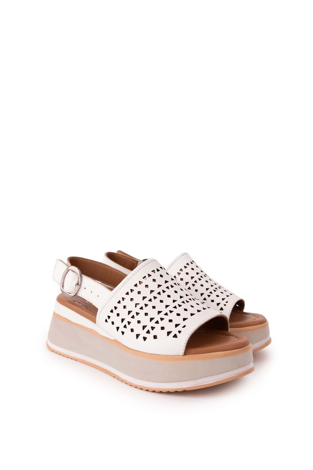 Gondol Kadın Hakiki Deri Platform Tabanlı Sandalet mlk.5353 - Beyaz - 40