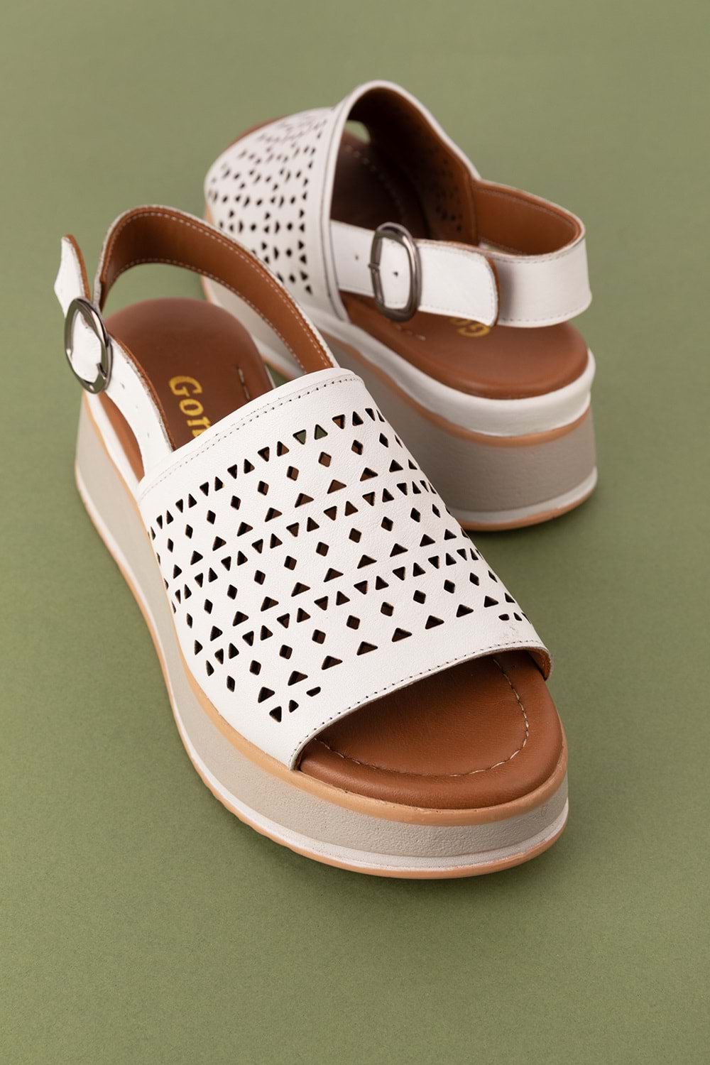 Gondol Kadın Hakiki Deri Platform Tabanlı Sandalet mlk.5353 - Beyaz - 40