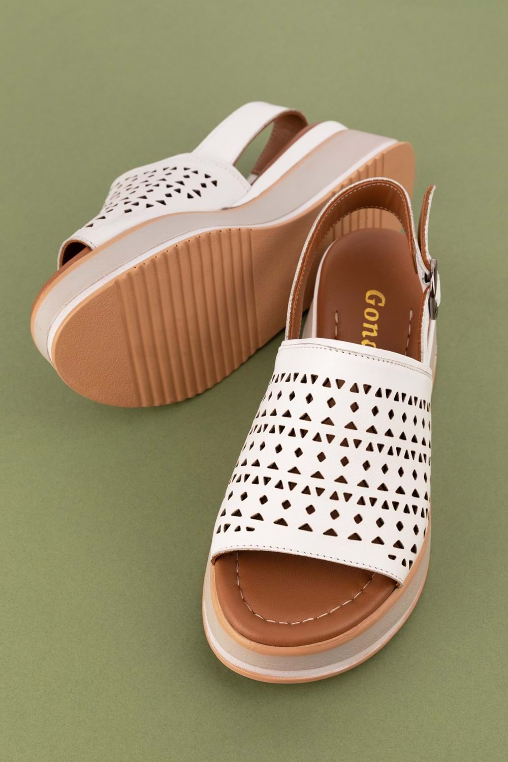 Gondol Kadın Hakiki Deri Platform Tabanlı Sandalet mlk.5353 - Beyaz - 40