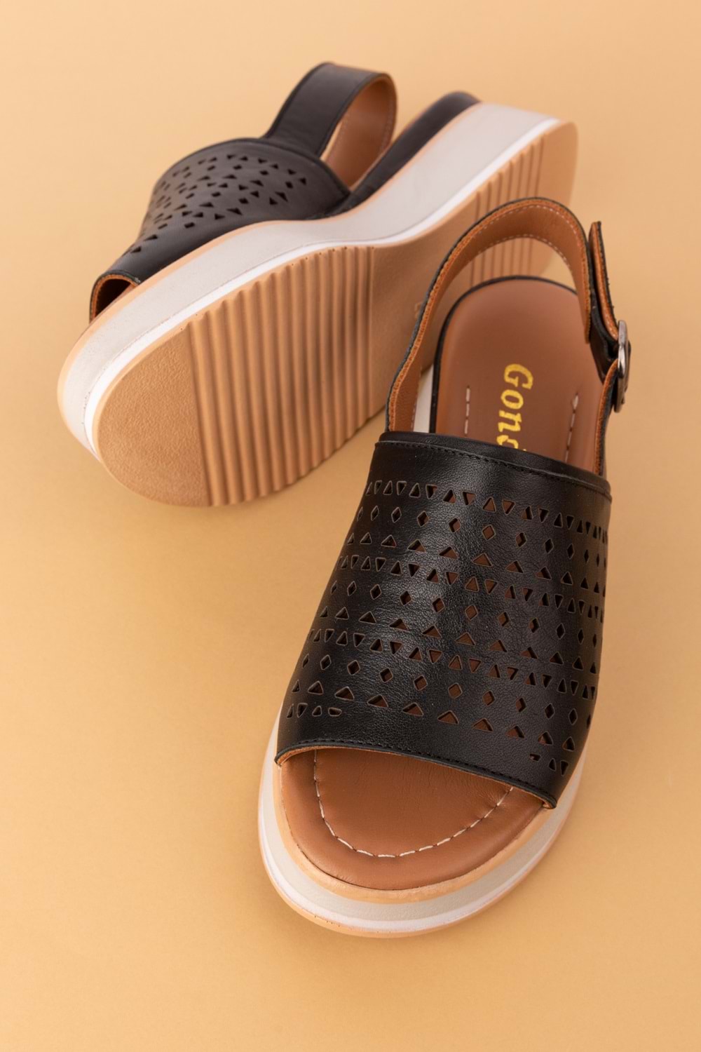 Gondol Kadın Hakiki Deri Platform Tabanlı Sandalet mlk.5353 - Siyah - 36