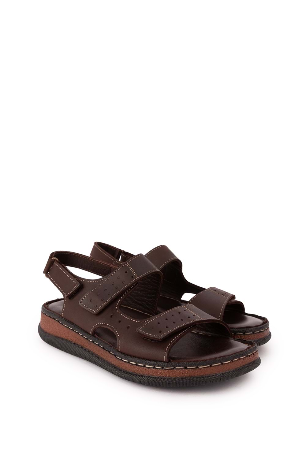 Gondol Unisex Hakiki Deri Cırtlı Ayarlanabilir Rahat Sandalet hkm.31 - Kahverengi - 42