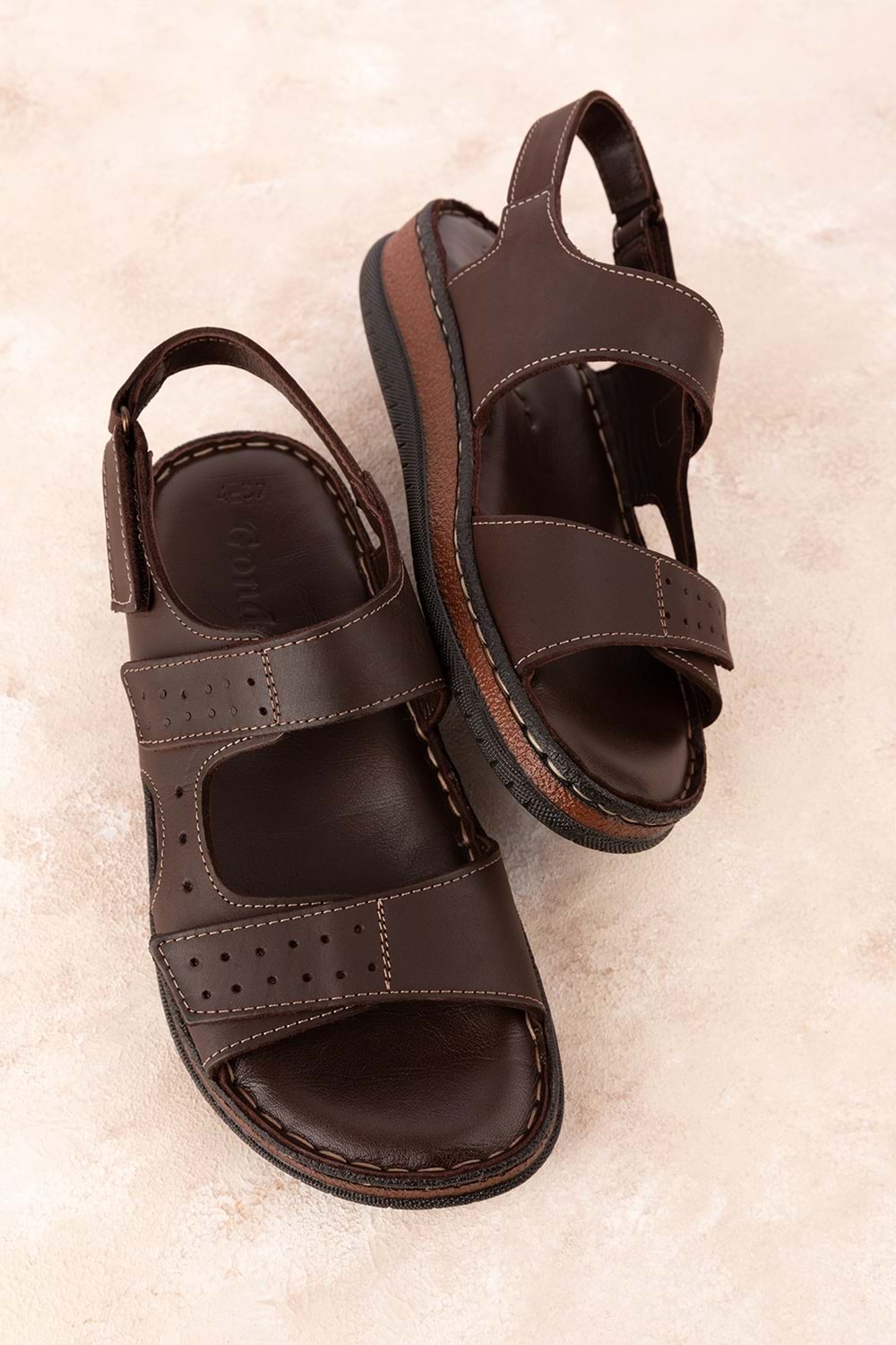 Gondol Unisex Hakiki Deri Cırtlı Ayarlanabilir Rahat Sandalet hkm.31 - Kahverengi - 42