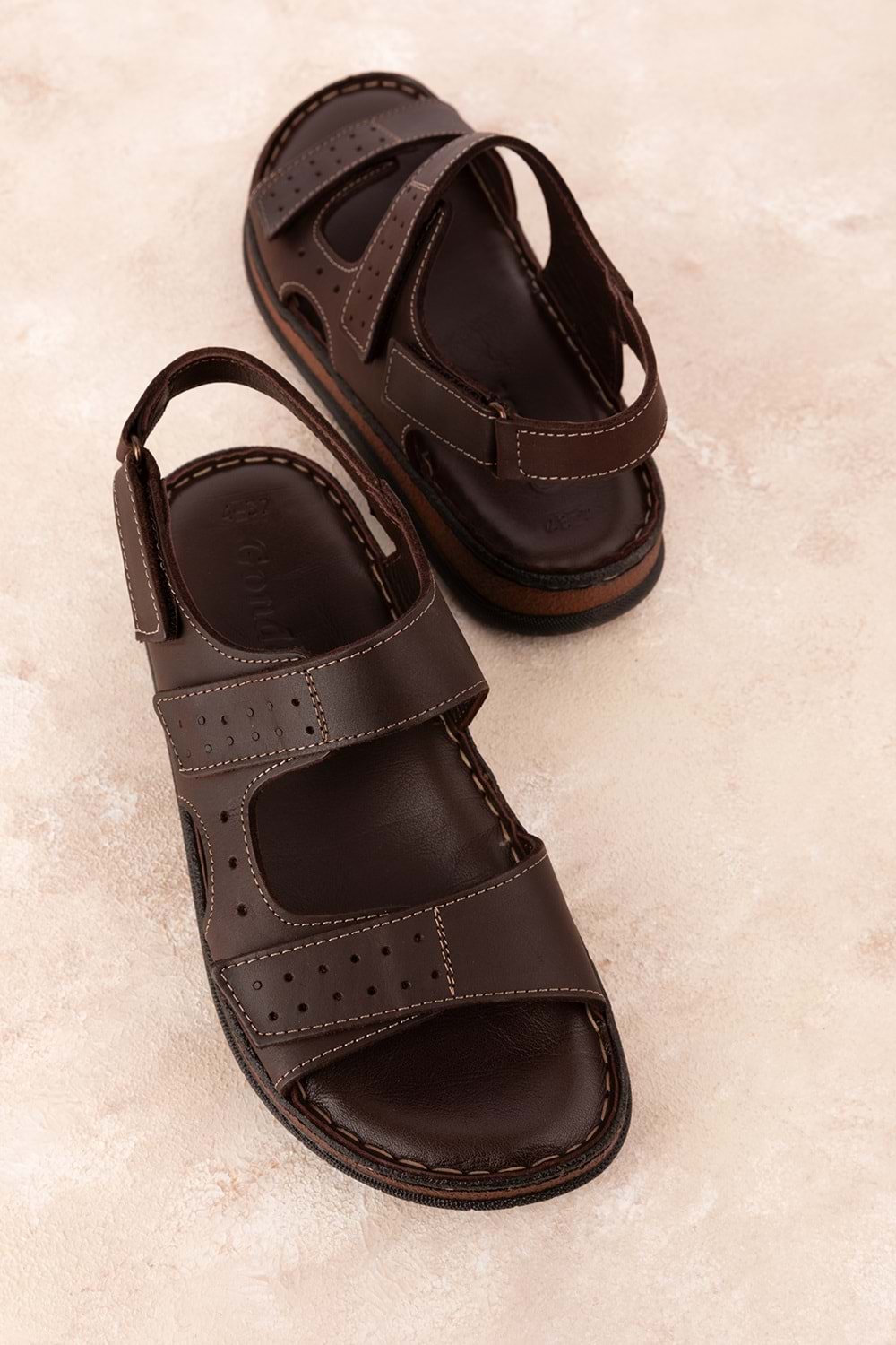 Gondol Unisex Hakiki Deri Cırtlı Ayarlanabilir Rahat Sandalet hkm.31 - Kahverengi - 42