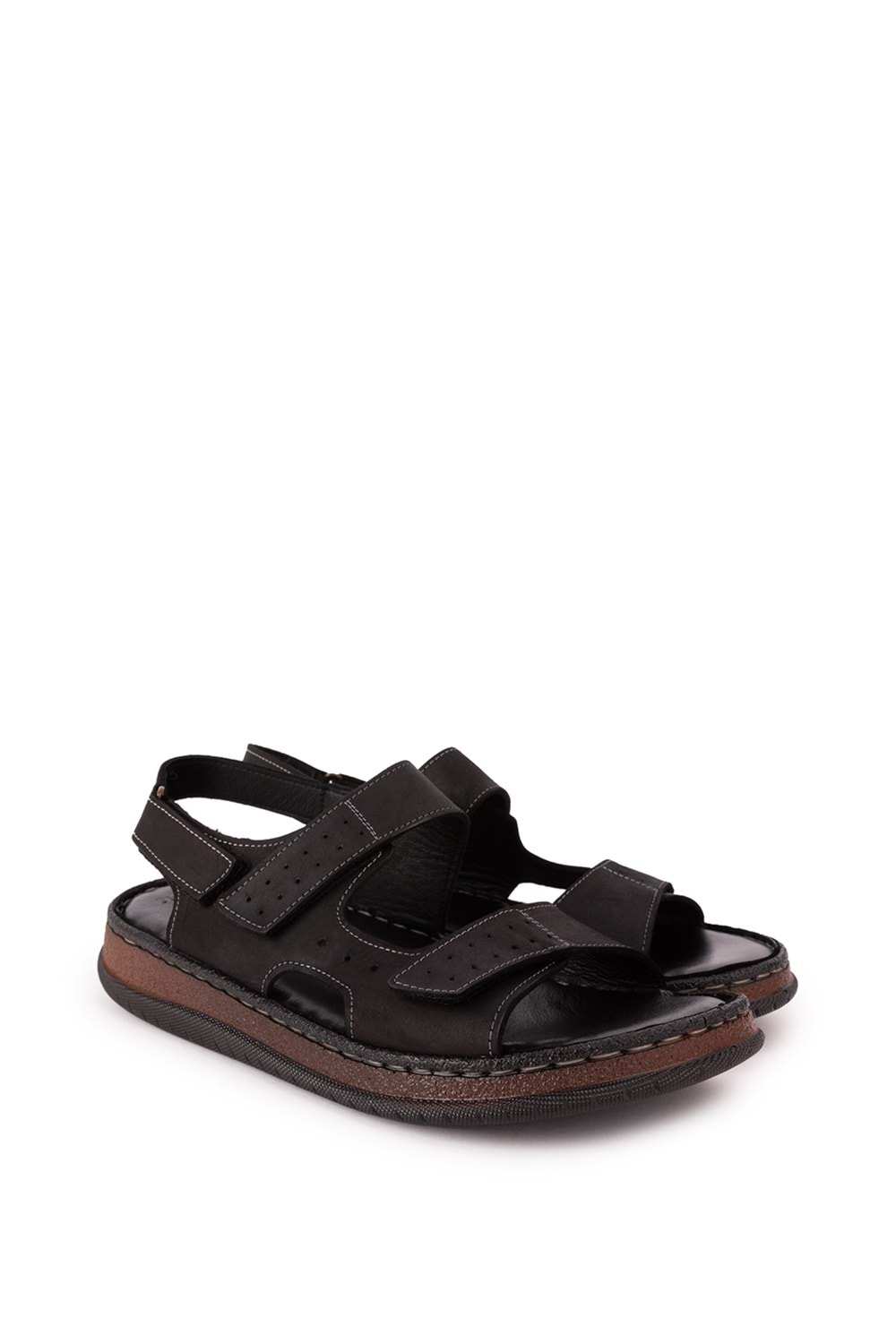Gondol Unisex Hakiki Deri Cırtlı Ayarlanabilir Rahat Sandalet hkm.31 - Siyah - 36