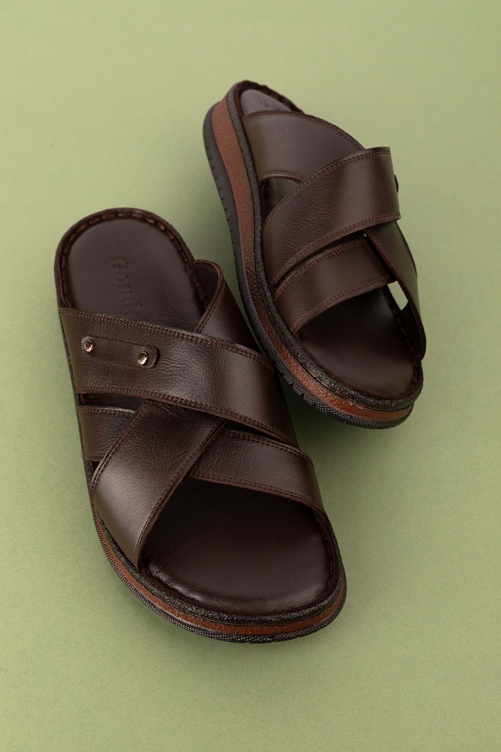 Gondol Erkek Hakiki Deri Rahat Günlük Terlik hkm.12 - Kahverengi - 42