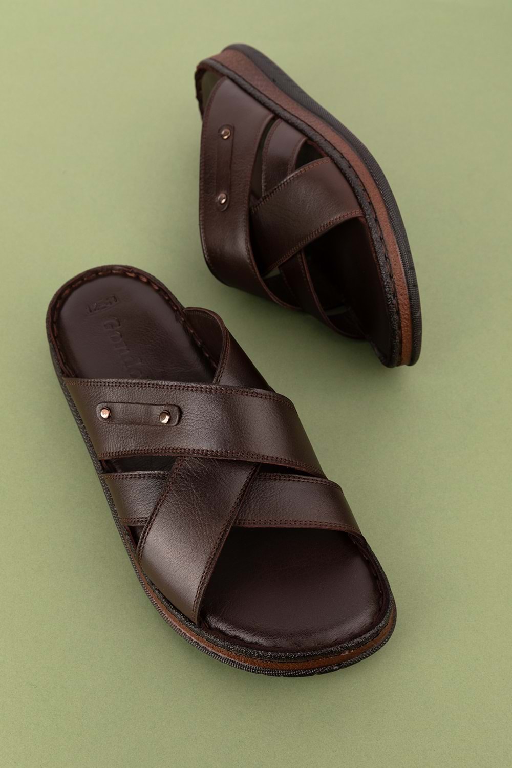 Gondol Erkek Hakiki Deri Rahat Günlük Terlik hkm.12 - Kahverengi - 42