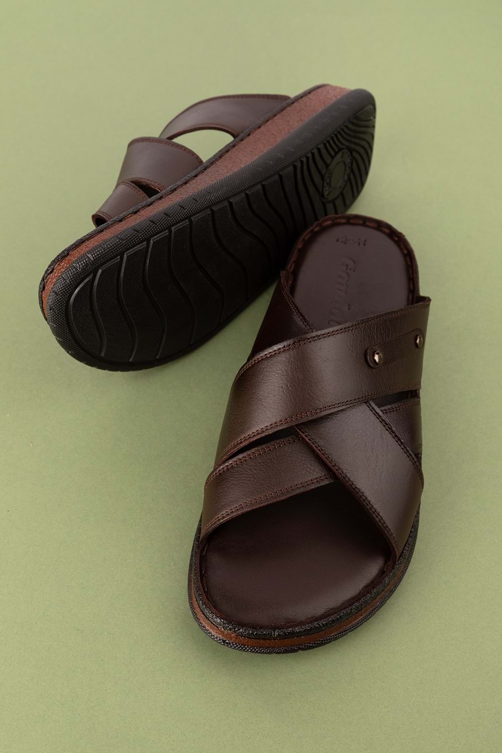 Gondol Erkek Hakiki Deri Rahat Günlük Terlik hkm.12 - Kahverengi - 42