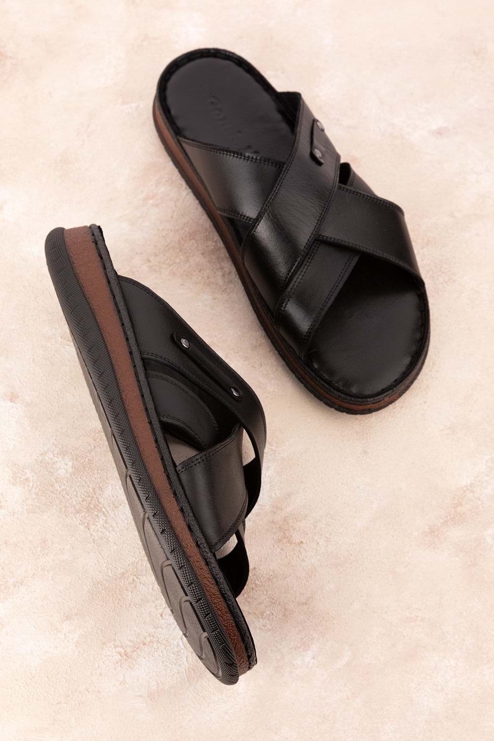 Gondol Erkek Hakiki Deri Rahat Günlük Terlik hkm.12 - Siyah - 45