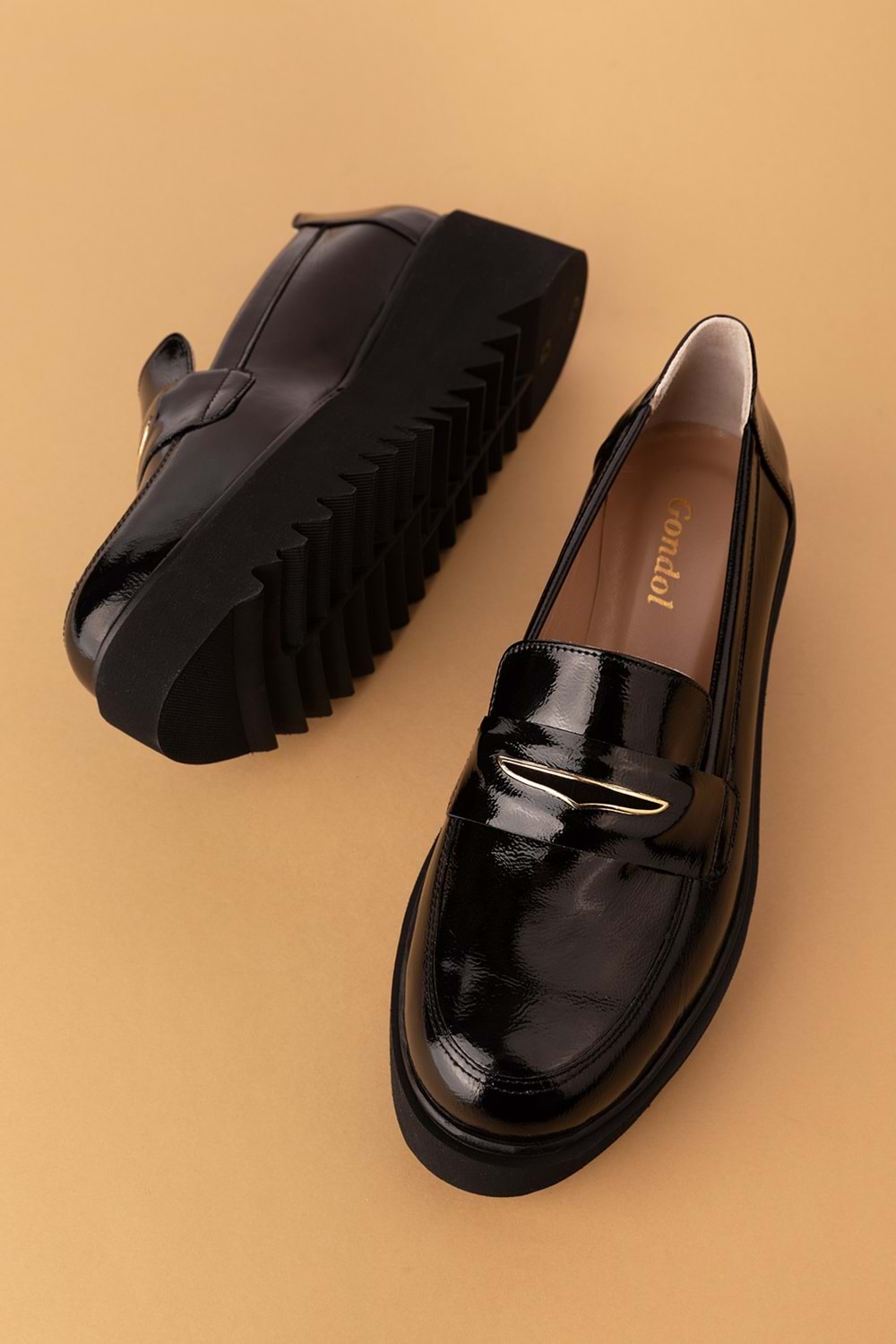 Gondol Hakiki Deri Dolgu Topuklu Şık Ayakkabı ast.8401 - siyah rugan - 40