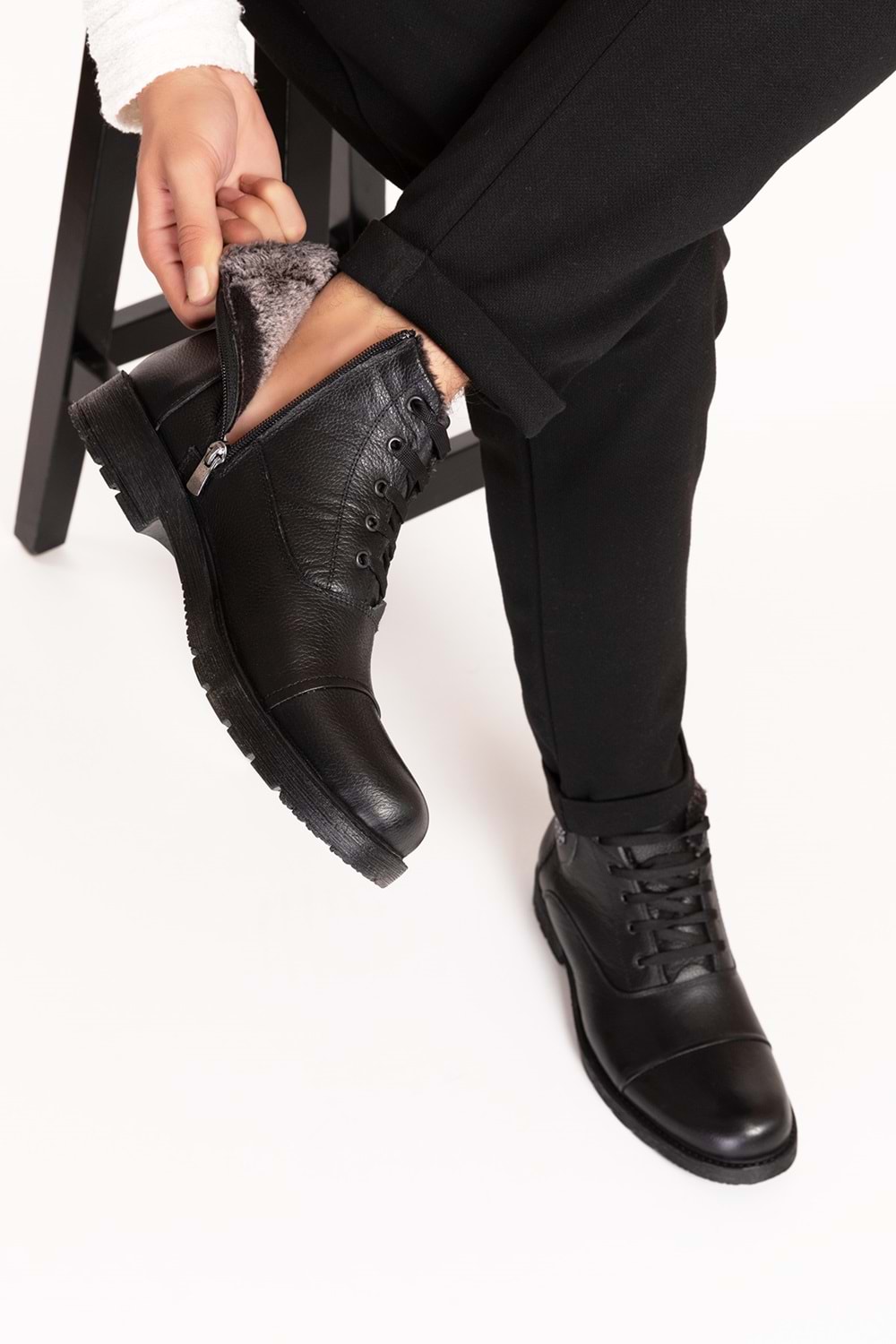 Gondol Erkek Hakiki Deri İçi Kürklü Günlük Bot kn.855 - Siyah - 44