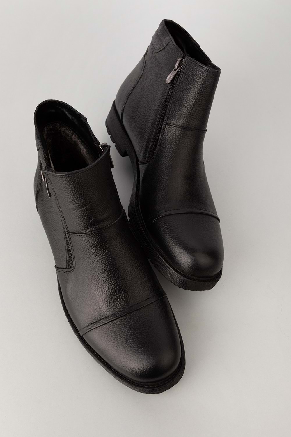 Gondol Erkek Hakiki Deri İçi Kürklü Çift Fermuarlı Günlük Bot kn.755 - Siyah - 44