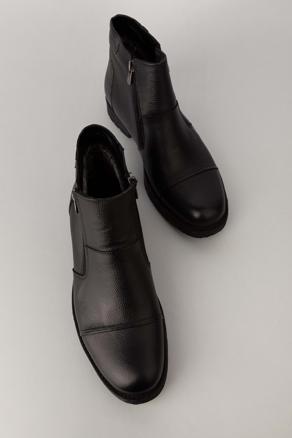 Gondol Erkek Hakiki Deri İçi Kürklü Çift Fermuarlı Günlük Bot kn.755 - Siyah - 44