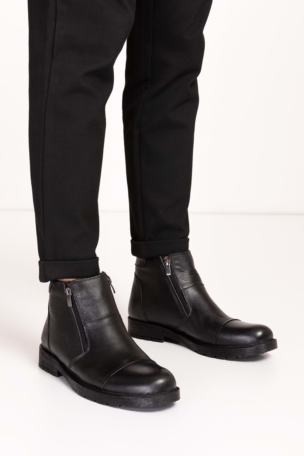 Gondol Erkek Hakiki Deri İçi Kürklü Çift Fermuarlı Günlük Bot kn.755 - Siyah - 44