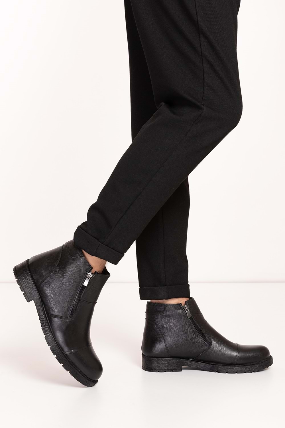 Gondol Erkek Hakiki Deri İçi Kürklü Çift Fermuarlı Günlük Bot kn.755 - Siyah - 44