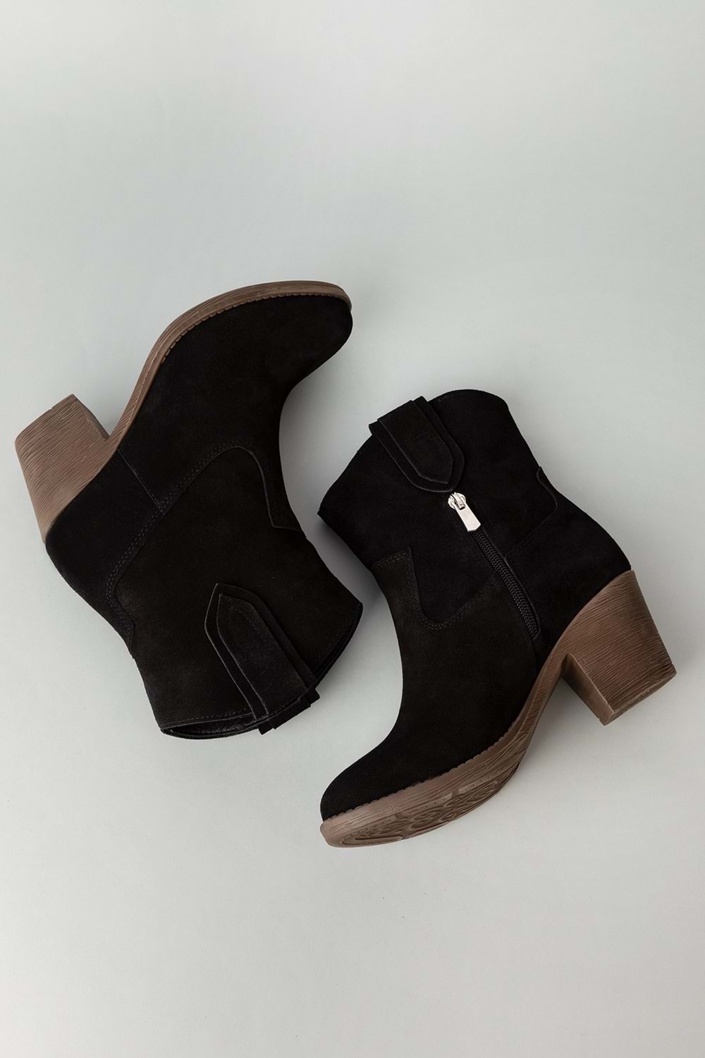 Gondol Kadın Hakiki Deri Western Tarz Bot anl.2800 - Siyah Süet - 37