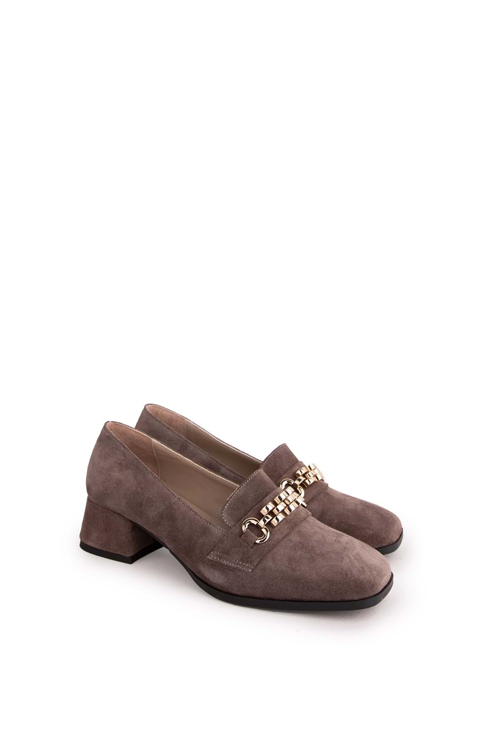 Gondol Hakiki Deri Kısa Topuklu Tokalı Şık Topuklu vdt.143 - Vizon Süet - 36