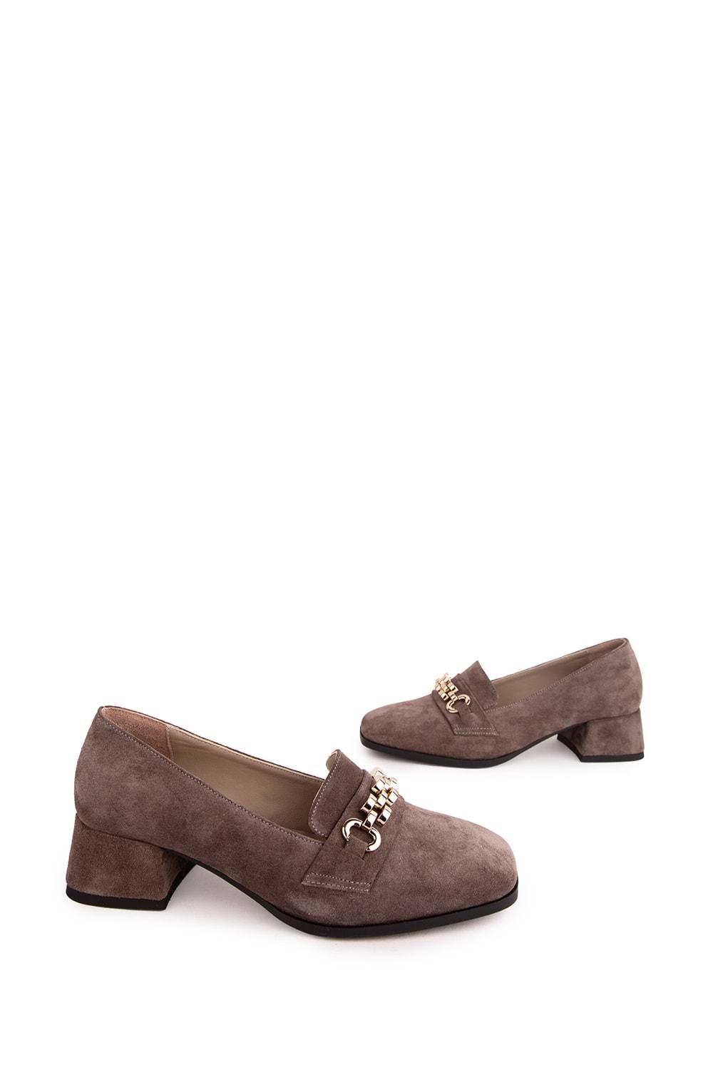 Gondol Hakiki Deri Kısa Topuklu Tokalı Şık Topuklu vdt.143 - Vizon Süet - 36