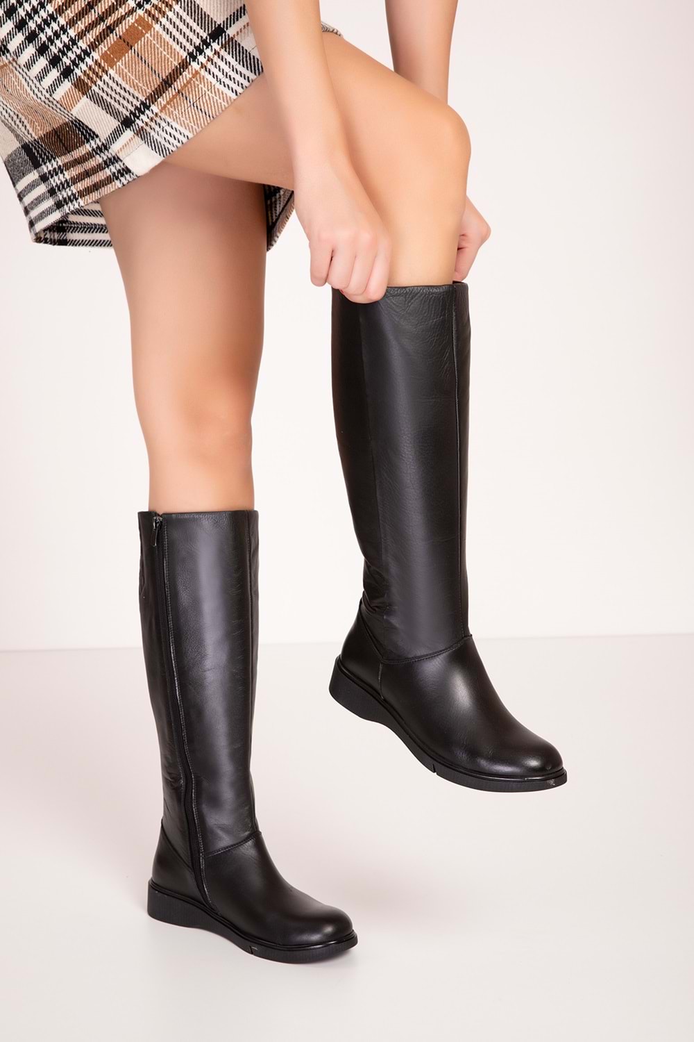 Gondol Kadın Hakiki Deri Klasik Çizme esfa.1007 - Siyah - 36