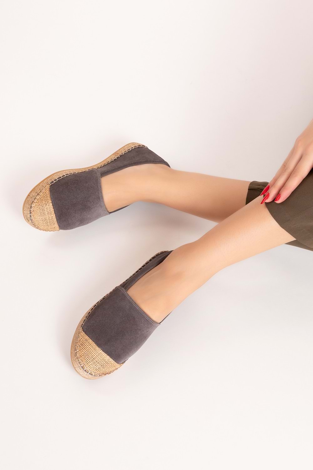 Gondol Hakiki Deri Günlük Espadril alpx.422 - Gri - 36