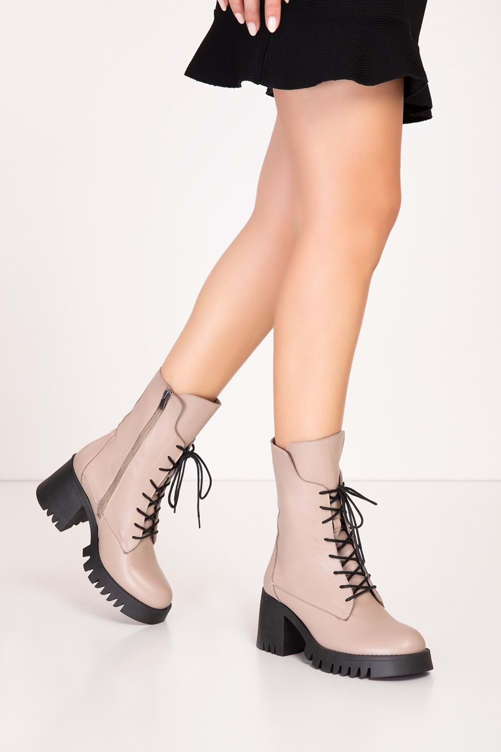 Gondol Hakiki Deri Kalın Topuklu Kauçuk Taban Şık Bot bel.1554 - Vizon - 38